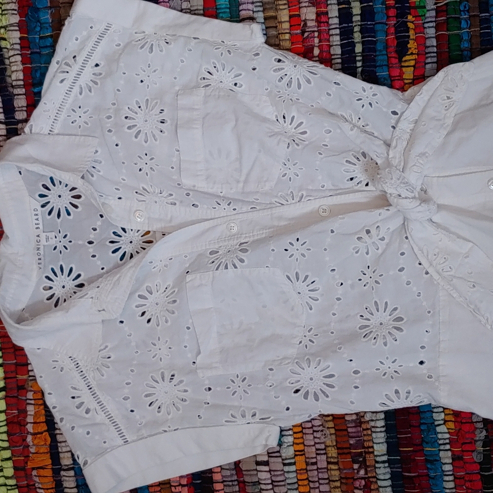 Veronica Beard White Eyelet Button-Down Mini Dress - Picture 4 of 15